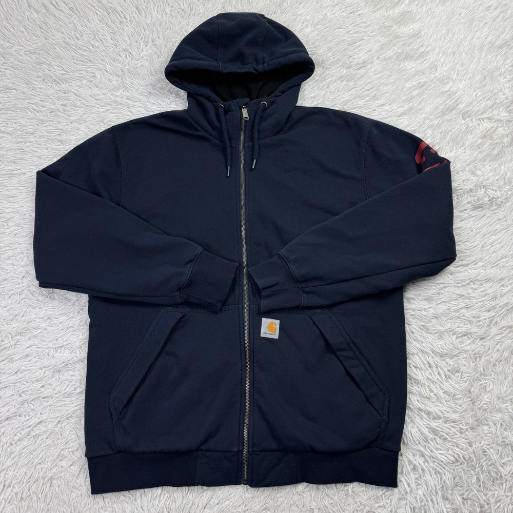 Carhartt Sweater Mens M Blue Rain Defender Loose Fit Fleece Lined Logo Full Zip
